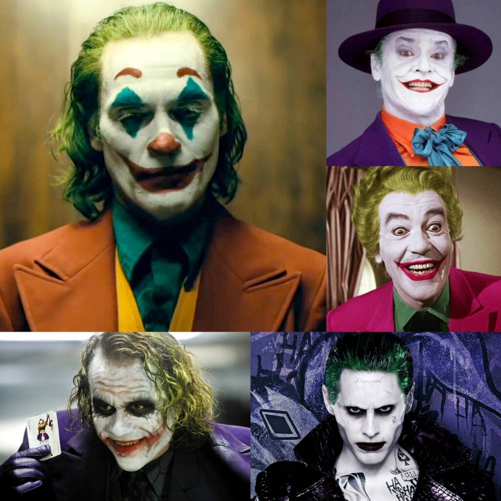 Photos des différents personnages du Joker incarnés par différents acteurs